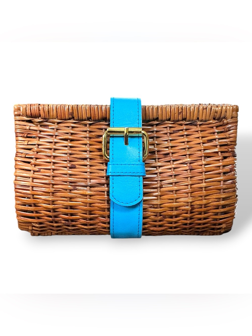 Three Islands Wicker Clutch Bag Blue Strap Floral Lining Coastal Chic